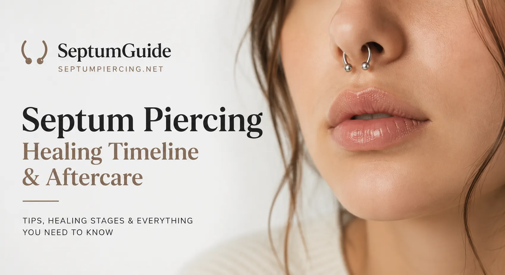 Aftercare of septum piercing showing a person cleaning their new septum piercing with saline solution